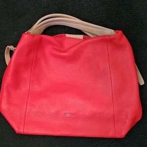 Furla Vibrant Red and Beige Shoulder Bag